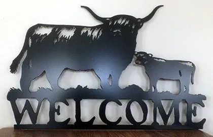 Highland Cow and Calf Welcome Sign